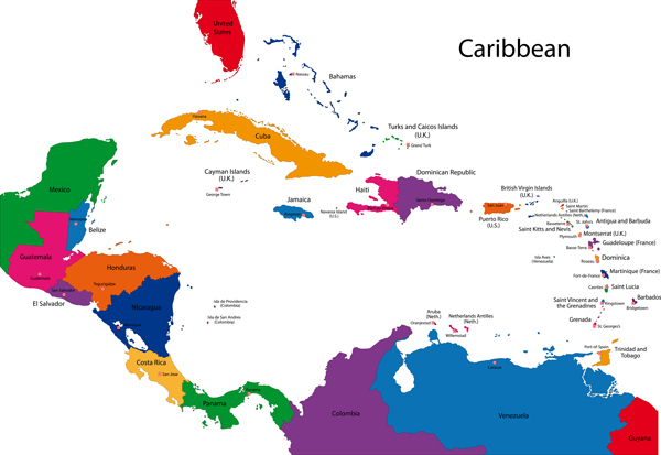 Caribbean islands map - leve global