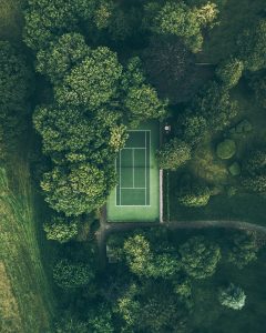 a tennis court in a tropical setting in Tobago
