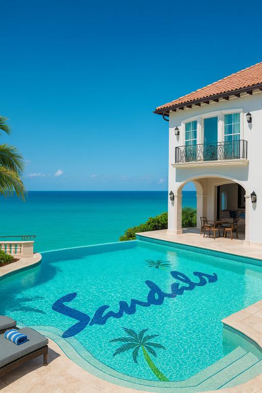 Sandals Resort swimming pool overlooking the Caribbean Sea